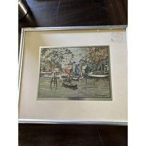 Lionel Barrymore Old Red Bank Colored Gold Foil Etching Oak Framed 11.5" x 9.5"